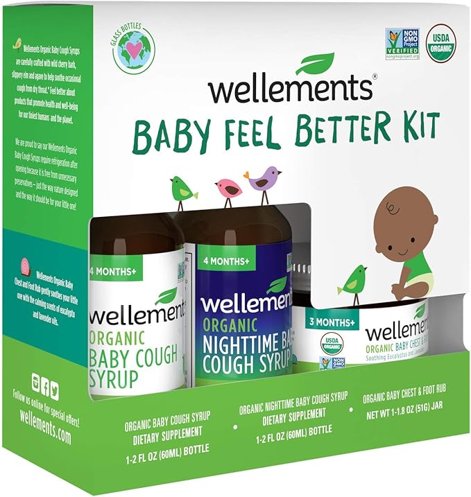 Wellements Organic Baby Feel Better Kit for 4 Months+ | Day & Night Syrups with Chest & Foot Rub | Soothing Comfort* for Babies | USDA Certified Organic, Non-GMO, Gentle Baby Care Set