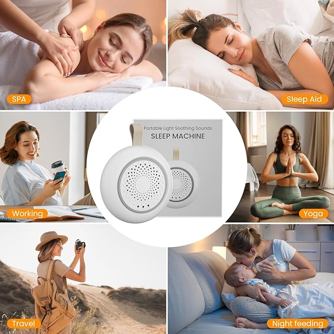 Portable White Noise Machine with Night Light, 24 Soothing Sounds for Baby & Adults, Rechargeable Sound Machine for Sleep, Noise Canceling for Office, Travel, Nursery, Gifts for Mom