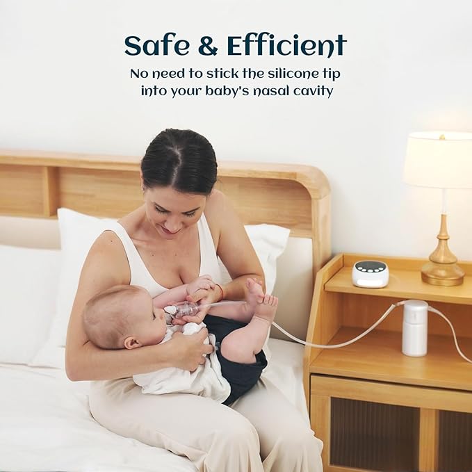 Nasal Aspirator for Baby, Nose Sucker for Baby, Hospital Grade, Electric Nose Sucker with Adjustable 9 Levels Suction, Rechargeable with Night Light and Nursery Rhyme, White