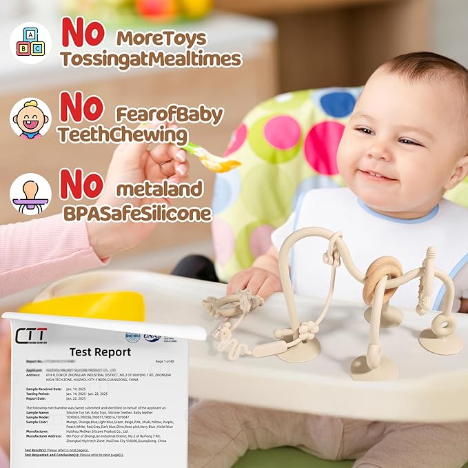 Baby Teething Relief Sensory Toys - High Chair Suction Cup Toys, Tactile Silicone Teether Developmental Toy for Babies, Einstein Activity Toy for Airplane Travel, Table, Highchair Tray