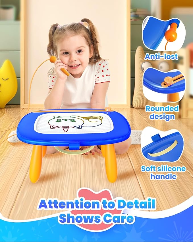 Toddlers Toys Ages 1-3, Magnetic Drawing Board, Doodle Board Pad Learning and Educational Toys for 18 Months Baby, 1-3 Yr Kids Birthday Gifts - Dark Blue