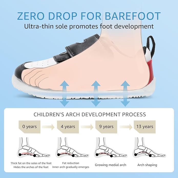 Toddler Wide Toe Box Barefoot Shoes Boys Girls Sneakers Zero Drop Kid Tennis Running Shoes Lightweight Non-Slip Comfortable Leather First Walking Shoe Outdoor Activities School