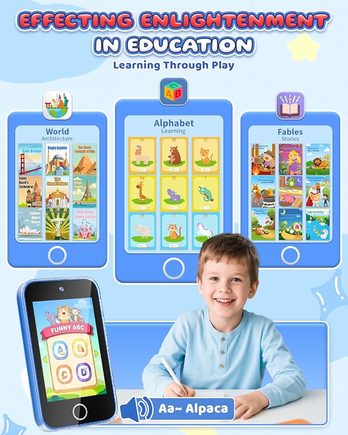 Kids Phone 3.5" Touchscreen, Pretend Smartphone with Dual Camera, Spider Toy Phone for Boys 3-8, Learning ABC & Habit Tracker, Birthday