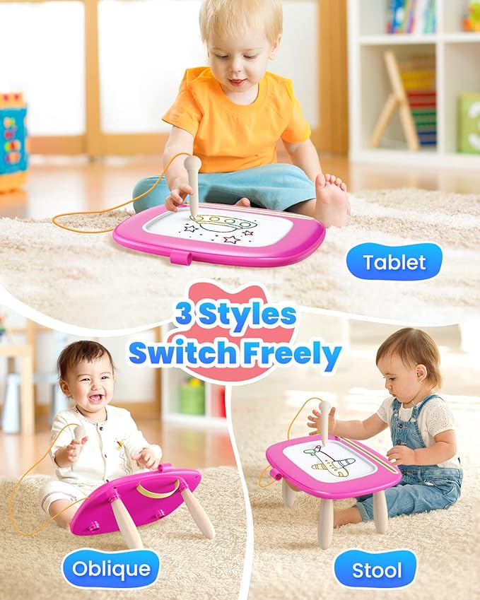 Magnetic Drawing Board, Toddler Girl Toy for 1-3 Year Old, Doodle Board Learning and Educational Toy for 1 2 3 Year Old Baby Birthday Gift- Deep Pink