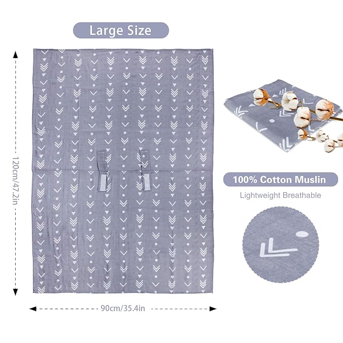 Muslin Baby Car Seat Canopy, Metplus Infant Carseat Cover - Extra Wide Universal Fit, Lightweight Breathable Soft for Babies Girls Shower Gift (Arrow)
