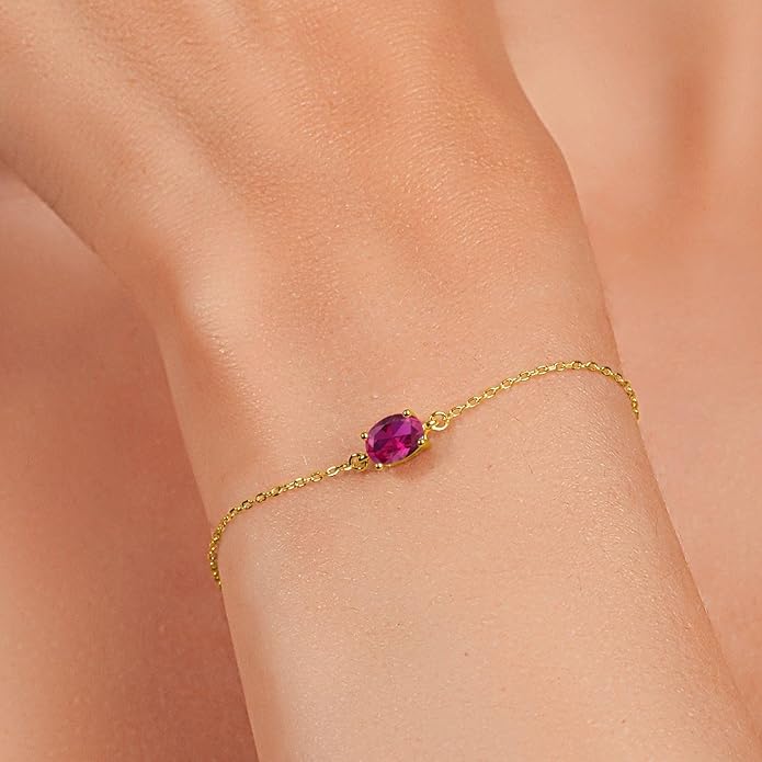 Gem Stone King 7X5MM Oval Gemstone Birthstone Solitaire Bracelet For Women | 925 Sterling Silver | Adjustable Bolo Bracelet For Women | Fine Jewelry Gifts for Her Mom Wife