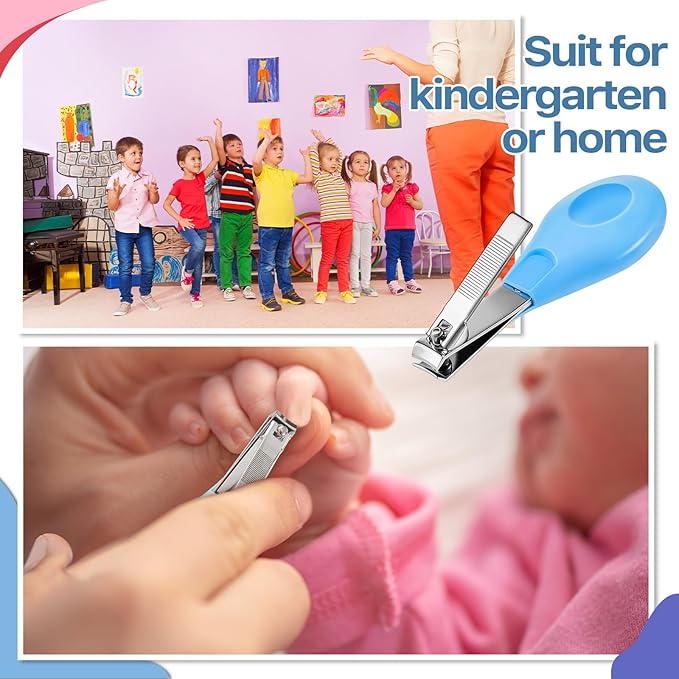 12 Pcs Baby Nail Clippers Bulk Blue Fold Up Stainless Steel Finger Trimmer Cutter for Newborn Infant, Home Travel Nursery(Blue)