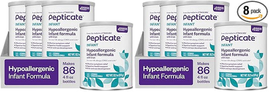 Pepticate Baby Formula, Hypoallergenic Powdered Infant Formula for Cow Milk Allergy, with Omega 3 DHA, ARA, Iron & Prebiotics, 13.2oz, (Pack of 8)
