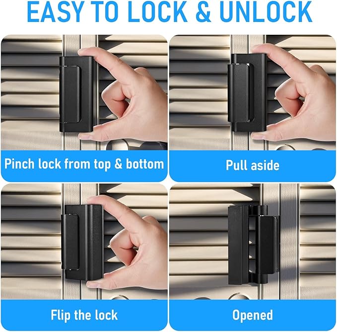 5Pack Home Security Door Reinforcement Lock, Childproof Safety Door Lock Latch Inside Stopper, Add High Security to Prevent Home Unauthorized Entry, Aluminum Construction Finish Black