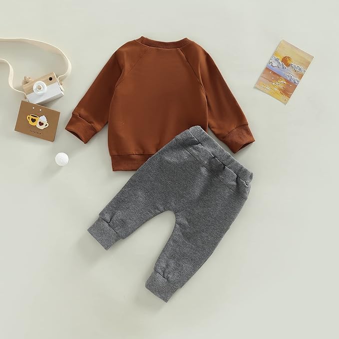 Toddler Baby Boy Fall Outfit Crewneck Long Sleeve Sweatshirt Tops Elastic Pants Jogger Cute Newborn Winter Clolthes Set