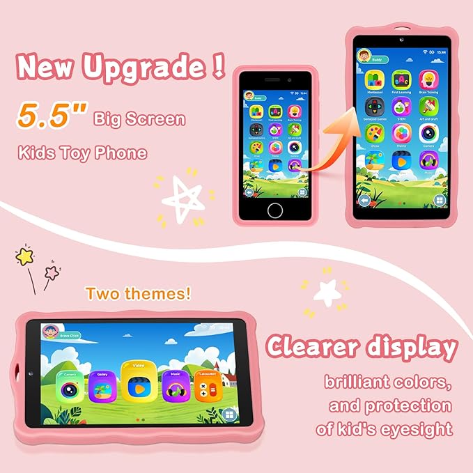 5.50" Touchscreen Kids Toys Smart Phone, Kids Phone with Games & Dual Camera, Toddler Toys Phone, Boys and Girls Learning Toy Phone for 3-9 Years Old (Pink)