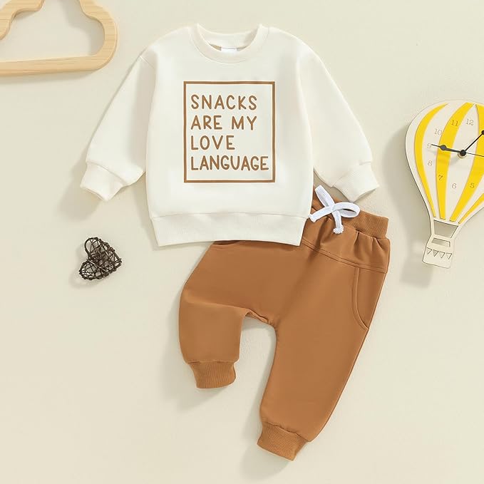 Baby Boy Fall Clothes Set Long Sleeve Letter Print Sweatshirt Pants Toddler Infant Outfits 6 12 18 24 Months 2T