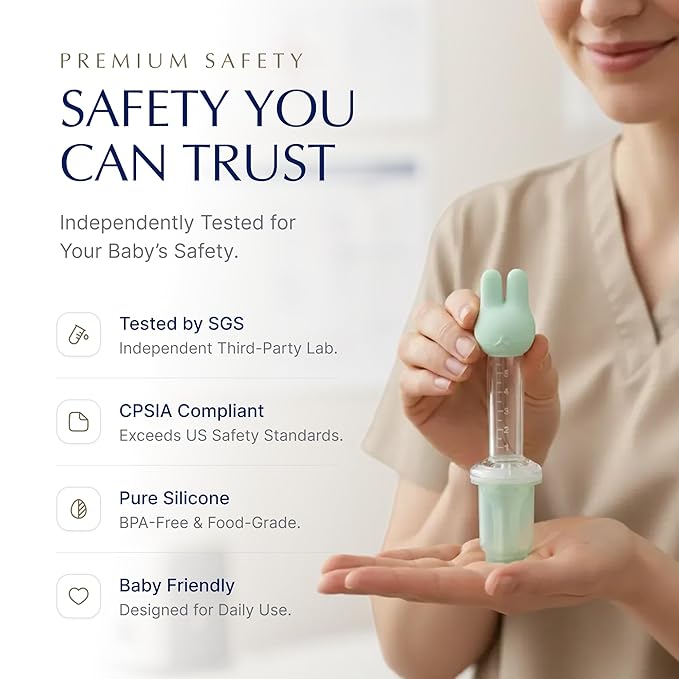Baby Medicine Syringe & Feeder Kit, 5 mL Oral Medicine Dispenser | Dual-Sided Cheek Delivery | BPA-Free Silicone, SGS Tested | for Infants & Toddlers, with Measuring Cup & Cleaning Brush
