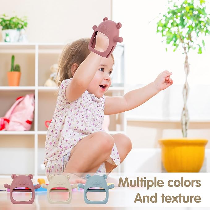 Silicone Baby Teether for 3–12 Months, BPA-Free Easy Grip Teething Toy for Infants, Soft Sensory Chew Toy, One-Piece Dishwasher Safe Design(Groundhog Dark Pink)
