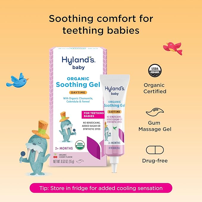 Hyland's Baby Organic Day Oral Soothing Gel, with Chamomile, Calendula, and Fennel, Cooling Gel for Oral Discomfort, Easy-to-Apply, Ages 2 Months and Up, 0.53 Ounce