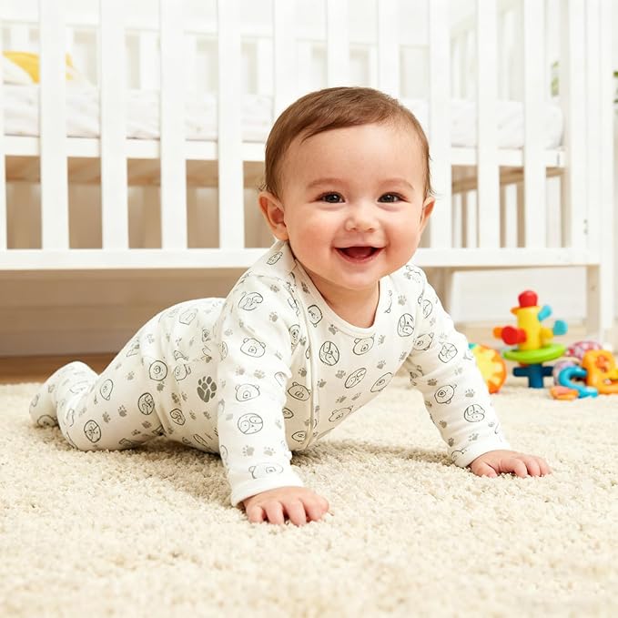 Baby Footie Jumpsuit, 100% Cotton Long Sleeve Footed Romper, Summer Outfit for 0-12 Months