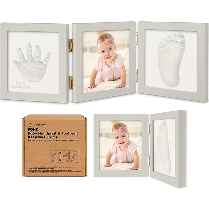 KeaBabies Baby Shower Gifts for Boys, Girls - Baby Hand and Footprint Kit, Newborn Handprint Kit, Keepsake Photo Frame, Nursery Picture Frame, Gender-Neutral Newborn Keepsake Gifts (Cloud Gray)