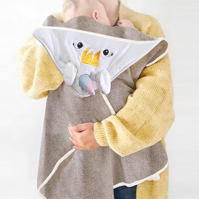 Super Soft Baby Hooded Towel, Cute Animal Bath Towels Ultra Absorbent Large 34x34 Inch for Newborn Infant,Toddler, Perfect (Unicorn) (Coffee)