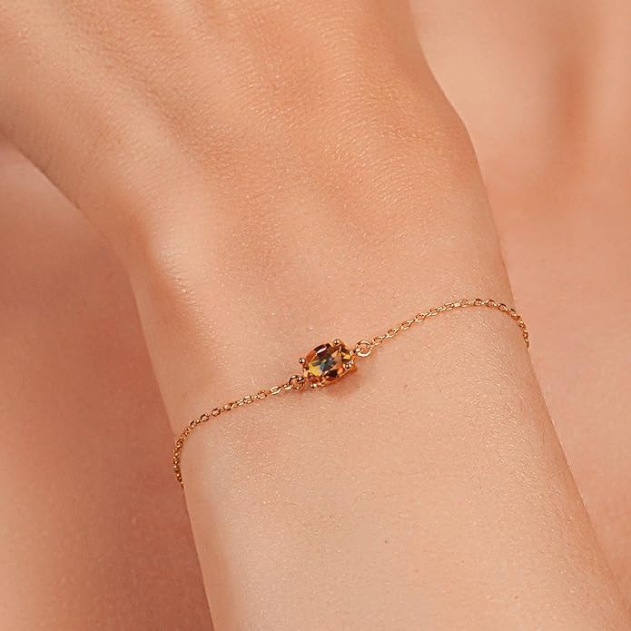 Gem Stone King 7X5MM Oval Gemstone Birthstone Solitaire Bracelet For Women | 925 Sterling Silver | Adjustable Bolo Bracelet For Women | Fine Jewelry Gifts for Her Mom Wife