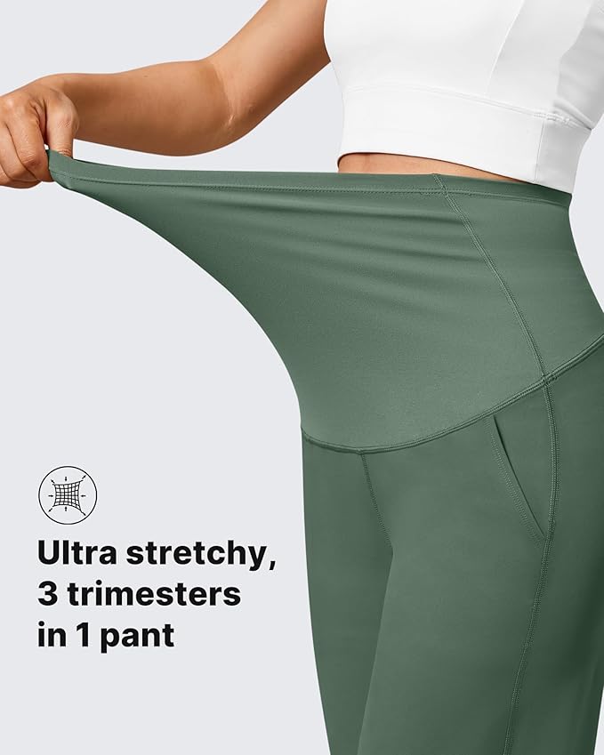 G4Free Maternity Pants Over The Belly Yoga Dress Work Pregnancy Pants Stretchy Lounge Wide Leg Trousers with Pockets