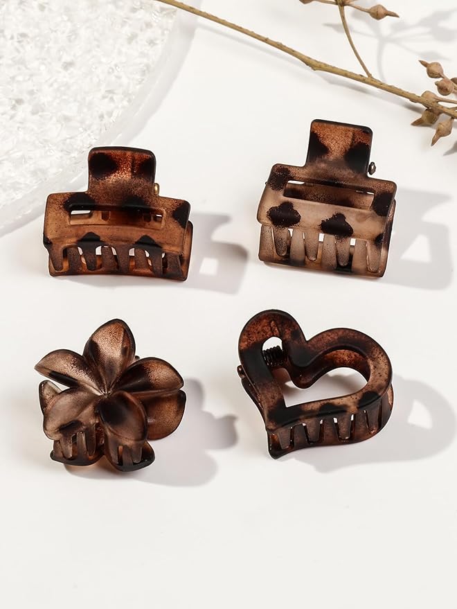24 Small Hair Clips for Women Girls - Non-Slip Grip&Tangle-Free,Durable Plastic Mini Claw Clips (Tortoise & Black) for Thin/Medium Hair