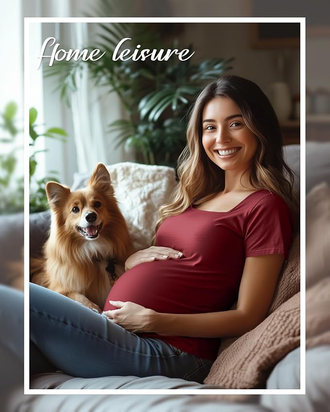 4 Pack Women's Maternity Shirts Cotton Square Neck Pregnancy Tops Side Ruched Summer Short Sleeve Tees Multipack