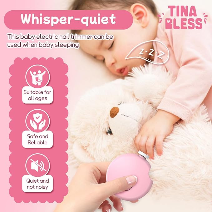 Baby Nail Trimmer Electric,Tinabless Baby Nail Clipper, 6 in 1 Baby Nail File,Nail File Baby Grooming Kit Manicure Set for Toddler or Adults(Pink)