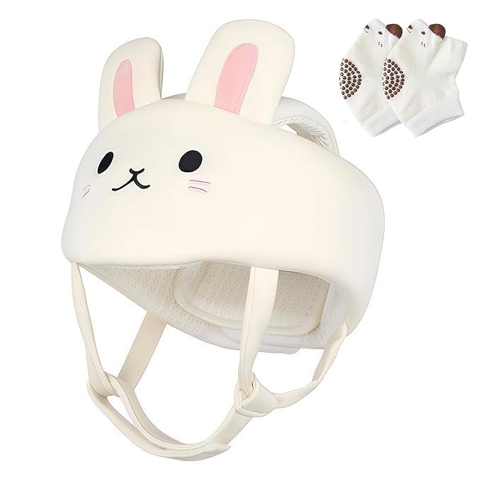 Baby Helmet for Crawling Walking – Soft and Lightweight Baby Head Protector with Adjustable Straps, 360° Protection for Toddlers, Cute Bunny Ears Design, Perfect Baby Fall Back Head Protector
