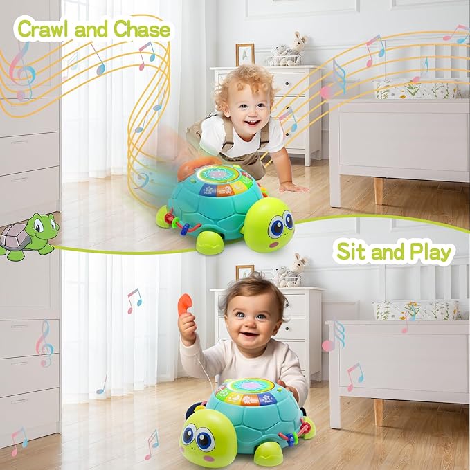 VoMii Musical Turtle Baby Toys 6 to 12 Months, Infant Crawling Tummy Time Development Toy, Light up Music Toys for 7 8 9 10 11 Months Old, Christmas Birthday Gifts for 1-2 Year Old Boy Girl