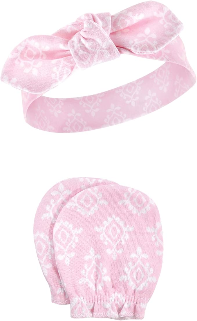 Hudson Baby baby-girls Cotton Headband and Scratch Mitten Set