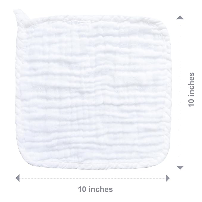 SWEET DOLPHIN 12 Pack Baby Muslin Washcloths - Soft Face Cloths for Newborn, Absorbent Bath Wash Cloths, Wipes, Burp Rag - Toddlers Essentials Stuff, Baby Registry as Shower -10"x10", White