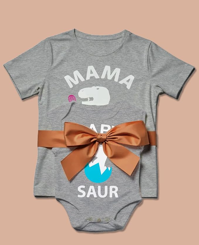 Tstars Mama and Baby Saur Matching Outfit Set - Mom Shirt and Bodysuit Gift for Baby Shower or Mother's Day