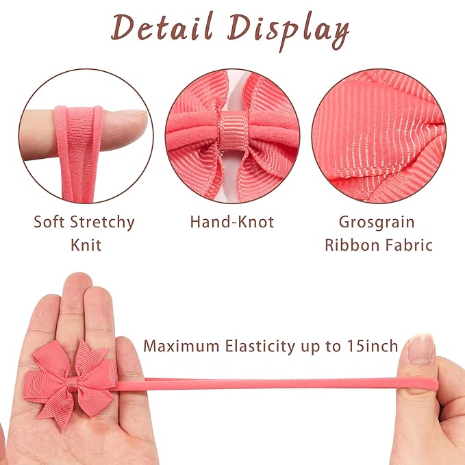 JOYOYO 40pcs Mini Baby Girls Grosgrain Ribbon Hair Bows Headbands 2" Hairband Hair Accessories for Baby Girl Infants Newborn and Toddler