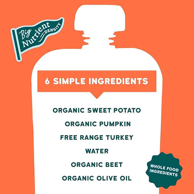 Serenity Kids 6+ Months Organic Turkey Baby Food Pouches - 5g Protein Pouch for Toddler Snacks - No Added Sugar Pumpkin Puree Toddler Meals - BPA-Free On-the-Go for Baby Essentials - 3.5 Oz, 6 Pack