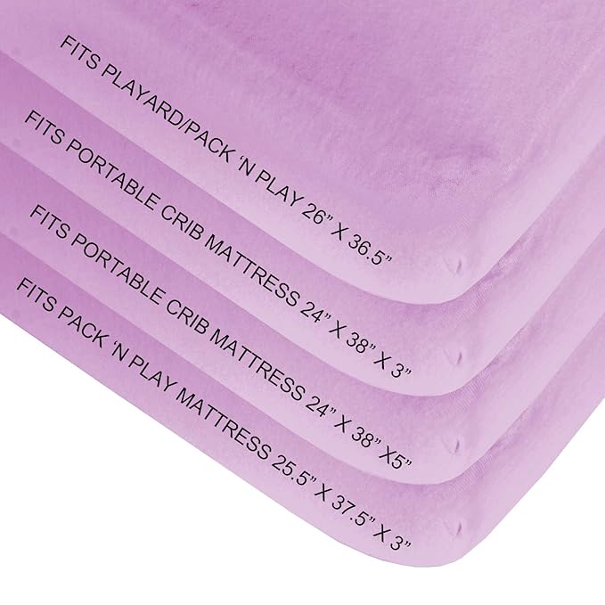 Biloban Pack and Play Sheets Fitted, 2 Pack Pack and Play Sheet Fits for Graco Pack n Play Mattress, Neutral Playard Sheets for Baby Boys and Girl, White & Violet