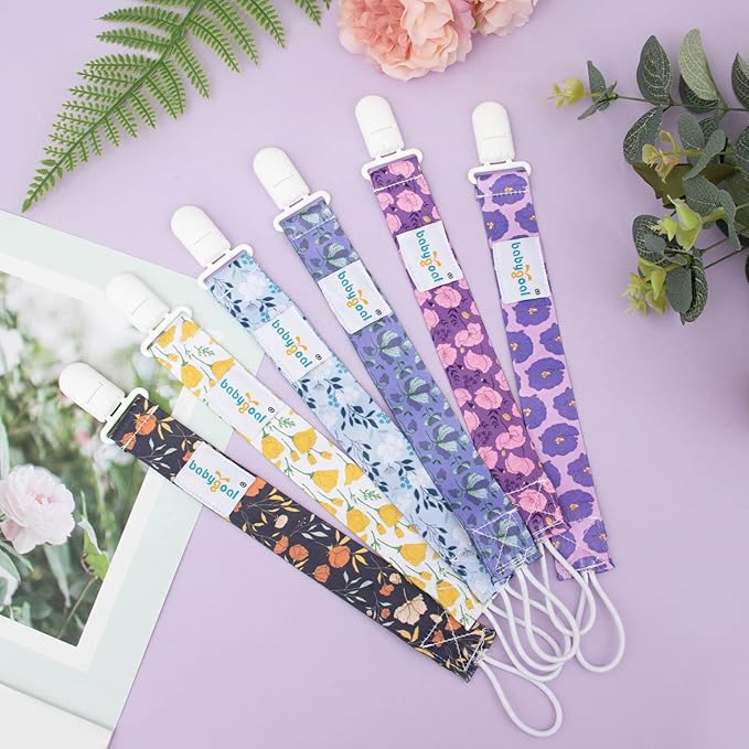 babygoal Floral Pacifier Clips, 6 Pack Binky Paci Holder Leashes Fits for Most Pacifiers and Binkies 6PB21