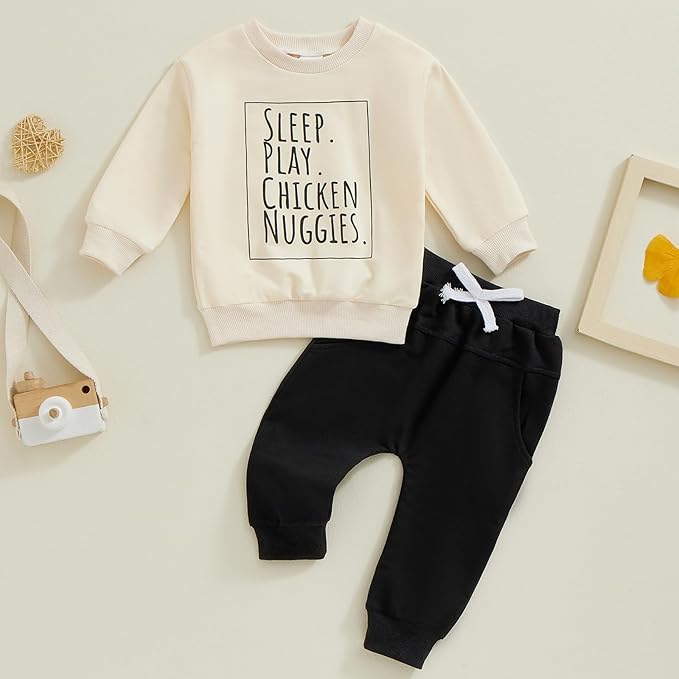 Baby Boy Fall Clothes Set Long Sleeve Letter Print Sweatshirt Pants Toddler Infant Outfits 6 12 18 24 Months 2T