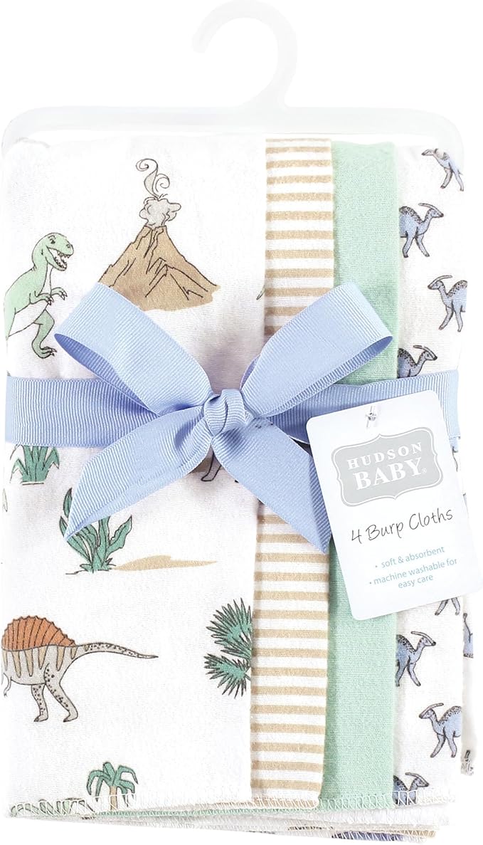 Hudson Baby Cotton Poly Flannel Burp Cloths Multipack, Boy Dino World 8-Pack, One Size