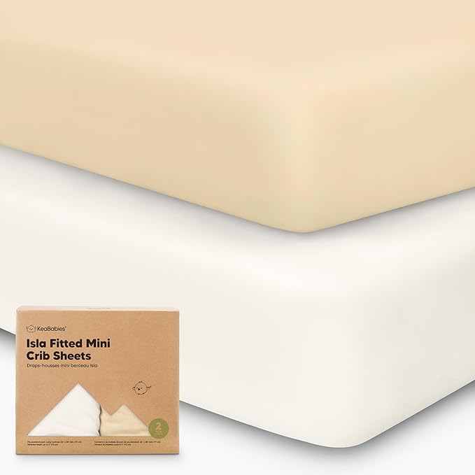 Pack and Play Sheets Fitted - 2-Pack Mini Crib Sheets for Pack N Play Mattress 38x26, Soft & Cozy, Neutral Toddler Playard Bedding, Snug Fitted Mini Baby Crib Mattress Cover Boy, Girl (Khaki)