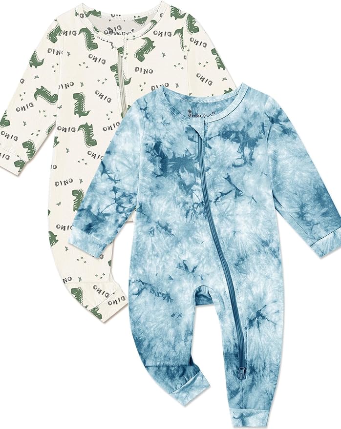 Baby Girls Boys Footless Romper 2 Way Zipper Soft Rayon Outfits, Outdoor Tie-dye Long Sleeve Clothes Jumpsuit