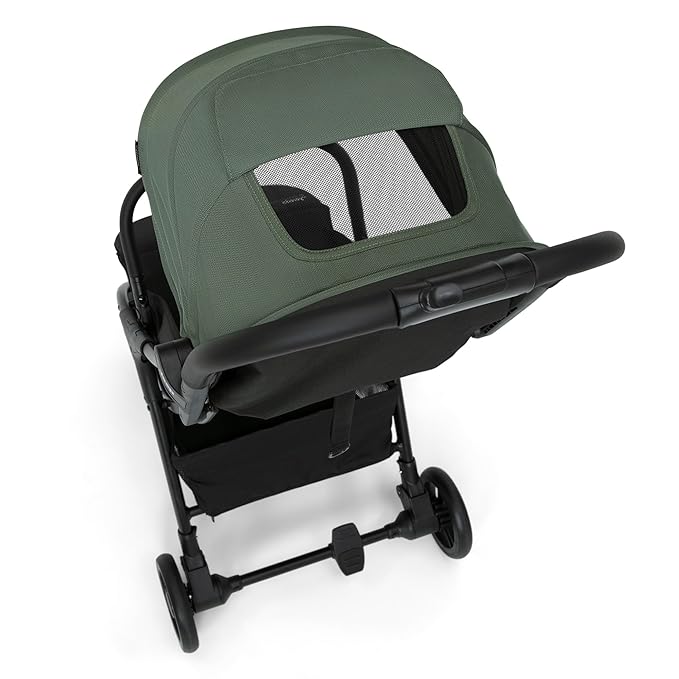 Jeep Altitude Compact Travel Stroller by Delta Children Greenguard Gold, Easy One Hand Fold, Lightweight, Extendable Canopy with Peek-a-Boo Window, Reclining Seat, 4 Wheel Suspension, Olive Green