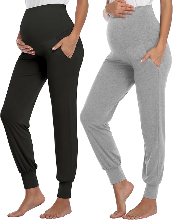 AMPOSH Women's Maternity Pants Stretchy Lounge Workout Sweatpants Casual Loose Comfy Pregnancy Joggers with Pockets
