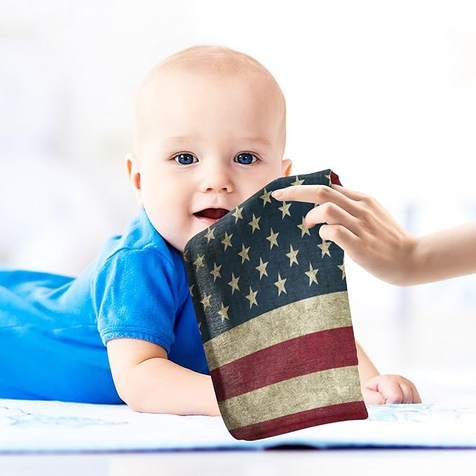 YETTASBIN American Flag Muslin Baby Hand Washcloths, Soft Cotton Bath Face Towel, 4 Layers Extra Absorbent Feeding Burp Cloth for Newborn Infant, 3 Pack