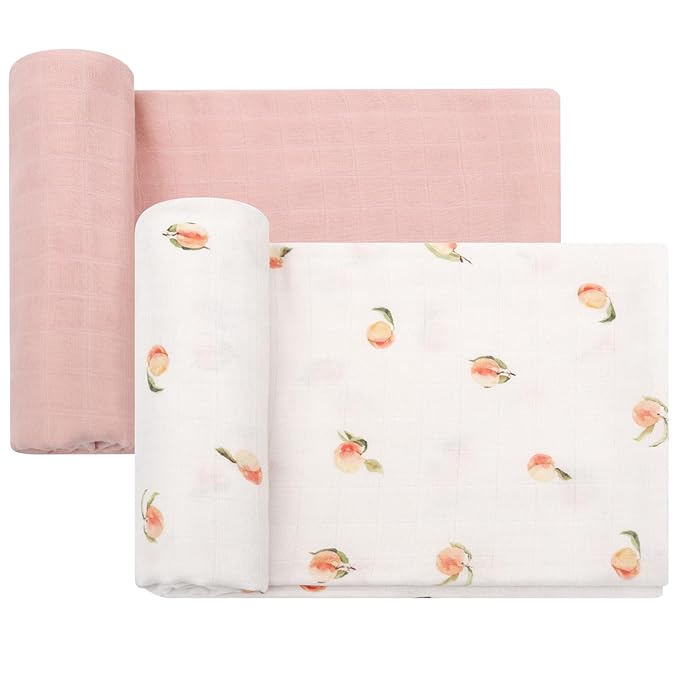 LifeTree Baby Swaddle Blankets, Boys Girls Muslin Swaddling Wrap Receiving Blanket for Newborn, 70% Viscose from Bamboo and 30% Cotton, Large 47" x 47", Peach and Pink