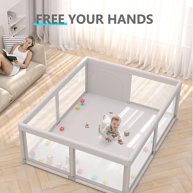Baby Playpen Play Pens for Babies and Toddlers Play Yards for Indoor & Outdoor with Breathable Mesh Anti-Fall Playpen Grey