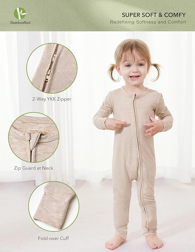 Baby Zippered Rompers Newborn Pajamas Sleepers Long Sleeve Jumpsuits Infant Zipper Romper-Viscose from Bamboo