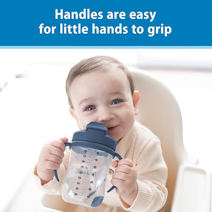 Dr. Brown's Milestones Baby's First Straw Cup, Training Cup with Weighted Straw, 9 oz/270 mL, BPA-free, 6m+, Dark Blue, 1-Pack