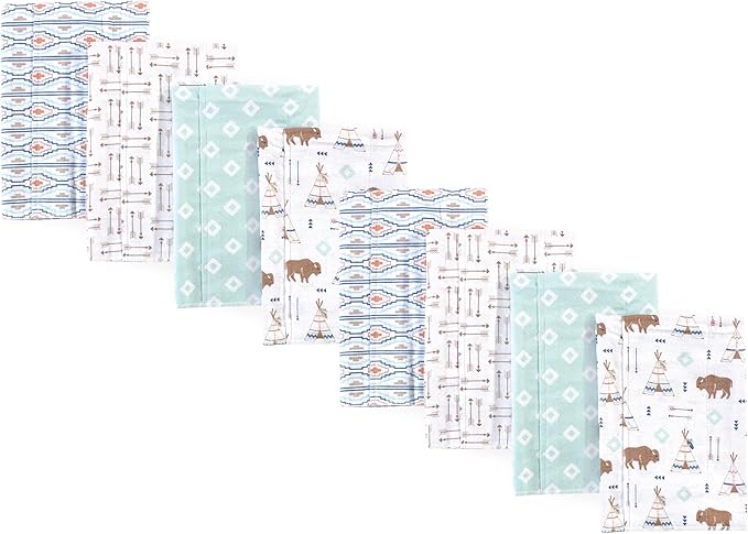 Hudson Baby Cotton Poly Flannel Burp Cloths Multipack, Teepee 8-Pack, One Size