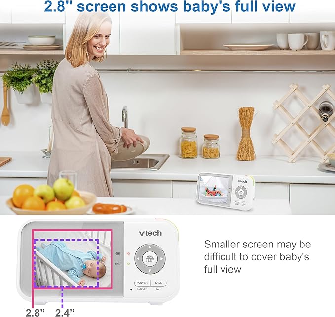 VTech VM923-2 Baby Monitor, 2.8”Screen, 1000ft Range, Pan-Tilt-Zoom, Night Vision, 2-Way Audio, Temperature Sensor, Lullabies, Secured Transmission No WiFi
