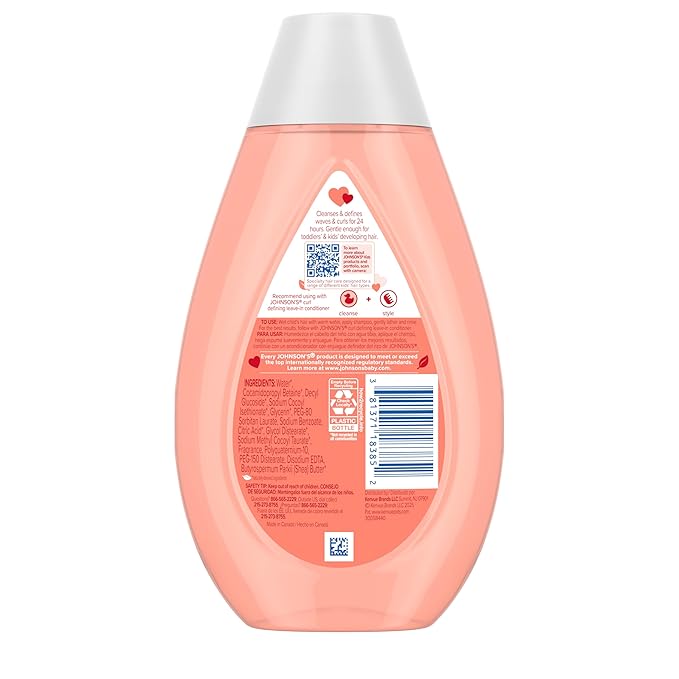 Johnson's Kids' Curl Defining Shampoo with Shea Butter, Cleanses, Smooths Frizz, & Defines Waves & Curls for 24 Hours, 13.6 fl. oz